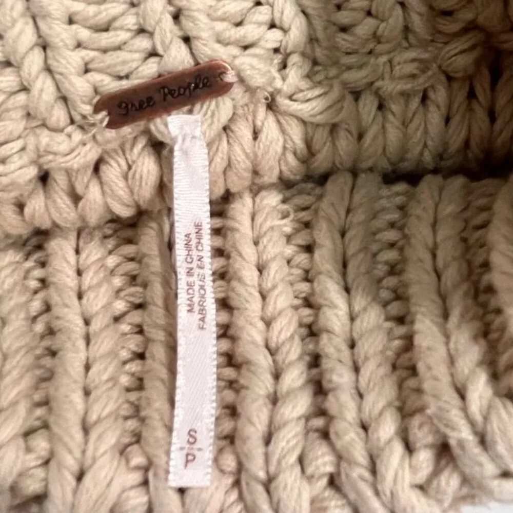 Free People My Only Sunshine Chunky Knit Cowl Neck Sweater Tan Small - Picture 3 of 8